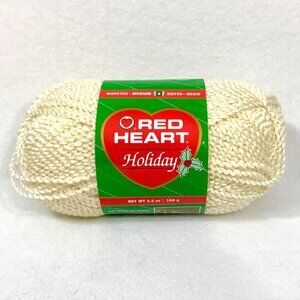 Red Heart Holiday Yarn Worsted Medium 4 Cream w/Gold Metallic - NEW SKEINS
